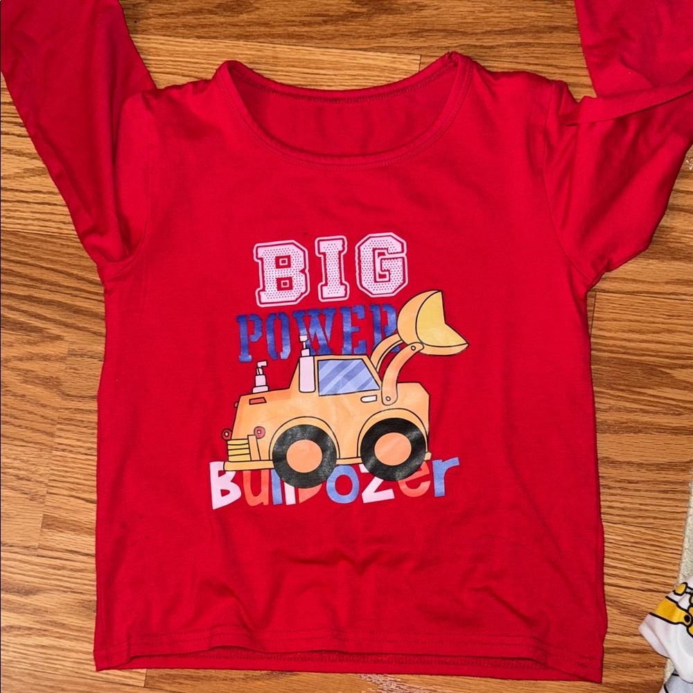 PatPat Red Bulldozer Long Sleeve Tee BUNDLE